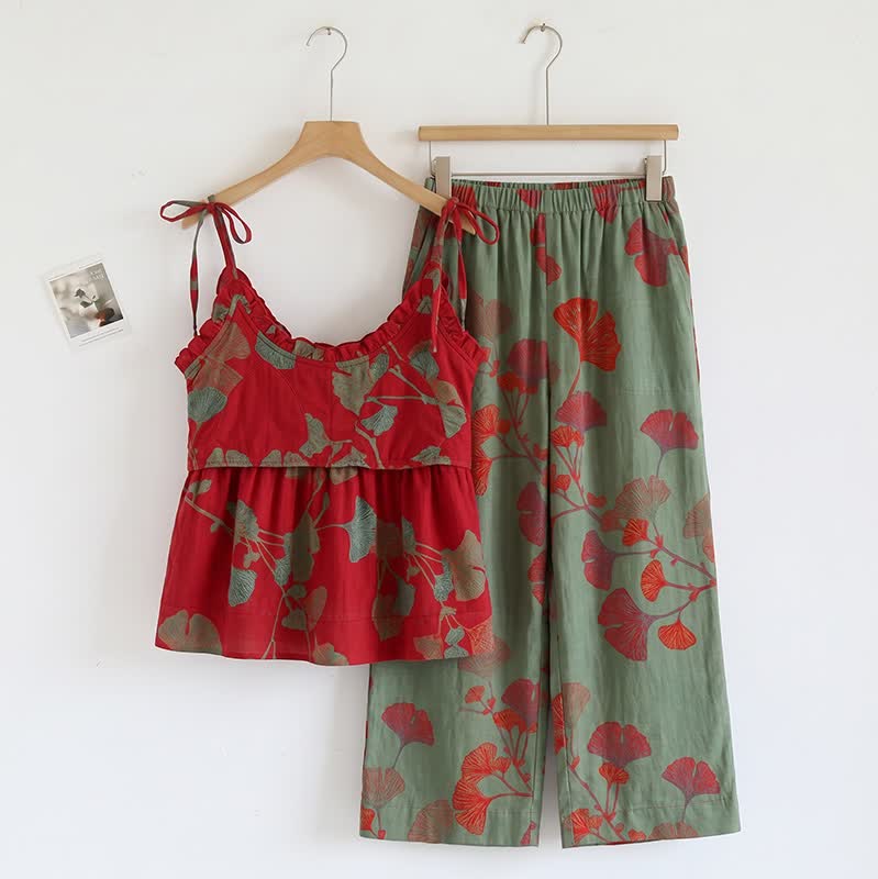 Ginkgo Leaf Cami Ruffled Pajama Set - image 5