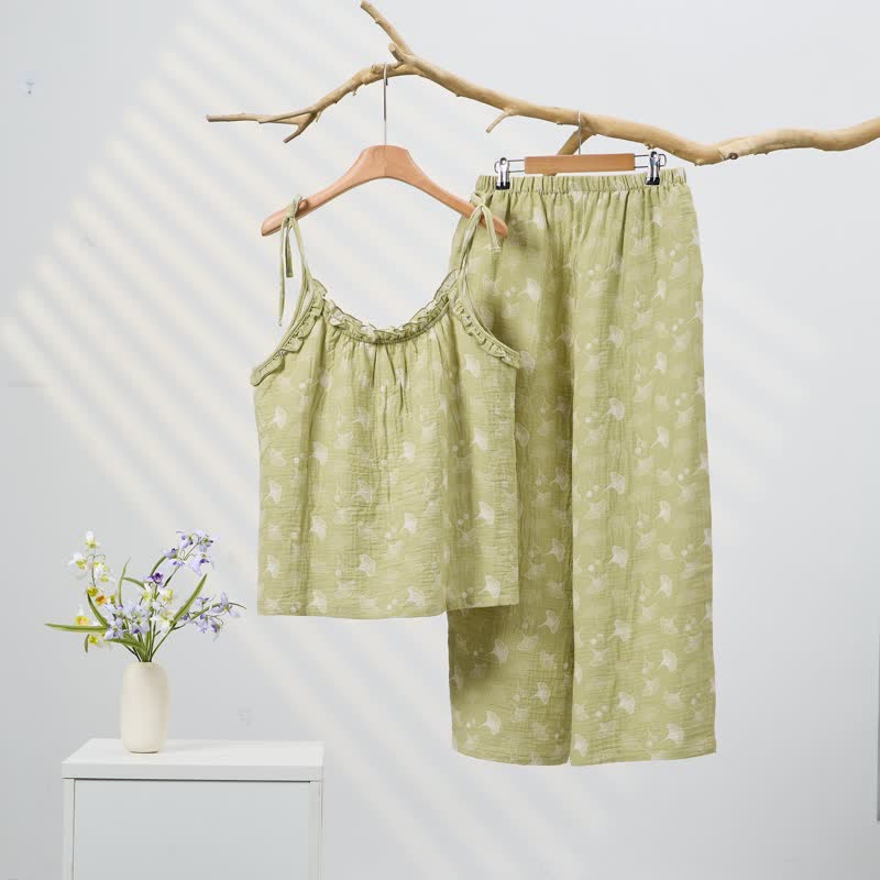 Fresh Ginkgo Leaf Cami Cotton Pajamas - image 2
