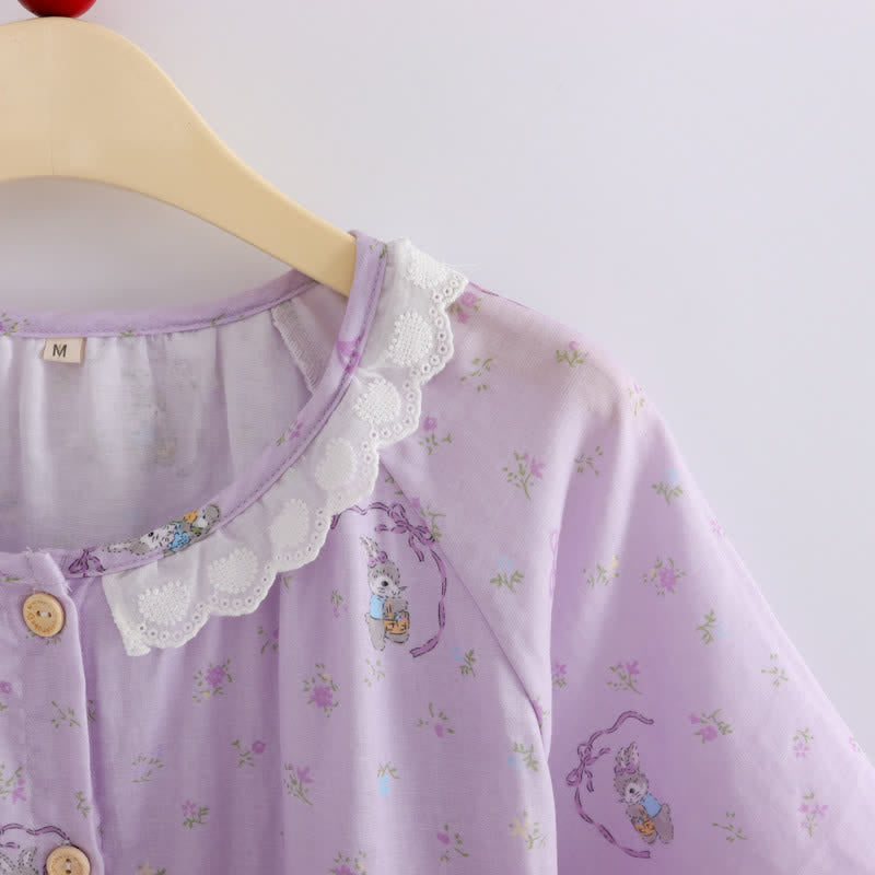 Purple Bunny & Floral Cotton Loungewear Set(3PCS) - image 5