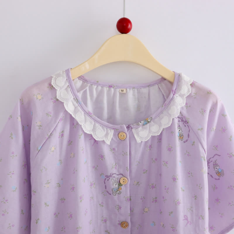 Purple Bunny & Floral Cotton Loungewear Set(3PCS) - image 3
