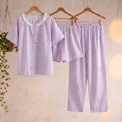 Purple Bunny & Floral Cotton Loungewear Set(3PCS) - Purple - XL - image 0