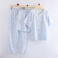 Blue Bow Print Cotton Ruffle Pajamas(3PCS) - image 1