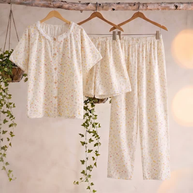 Star Print Cotton Loungewear Set(3PCS) - Beige - XL - image 0