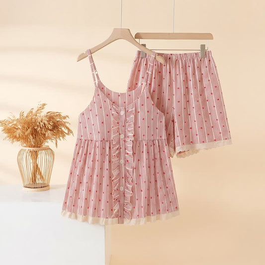 Stripe & Star Ruffle Cami Lounge Set - Red - 2XL - image 0