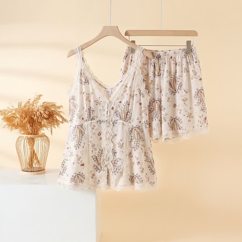 French Floral Cotton Lace Loungewear Set - White - 3XL - image 0