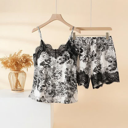 Vintage Floral Lace Cami & Shorts Set - Gray - 3XL - image 0