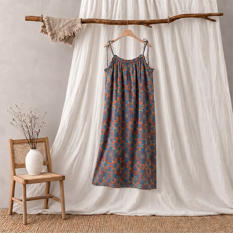 Vintage Boho Cotton Cami Night Dress - Blue - XL - image 0