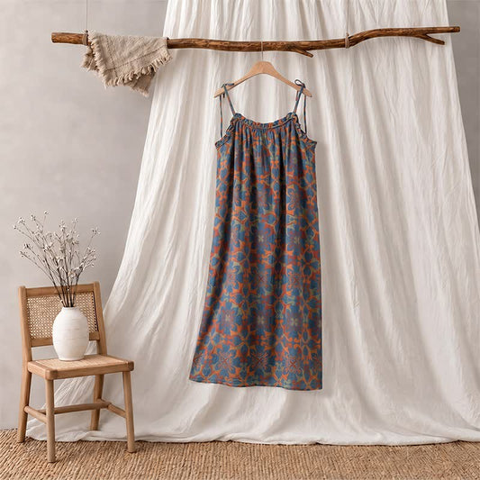Vintage Boho Cotton Cami Night Dress - Blue - XL - image 0