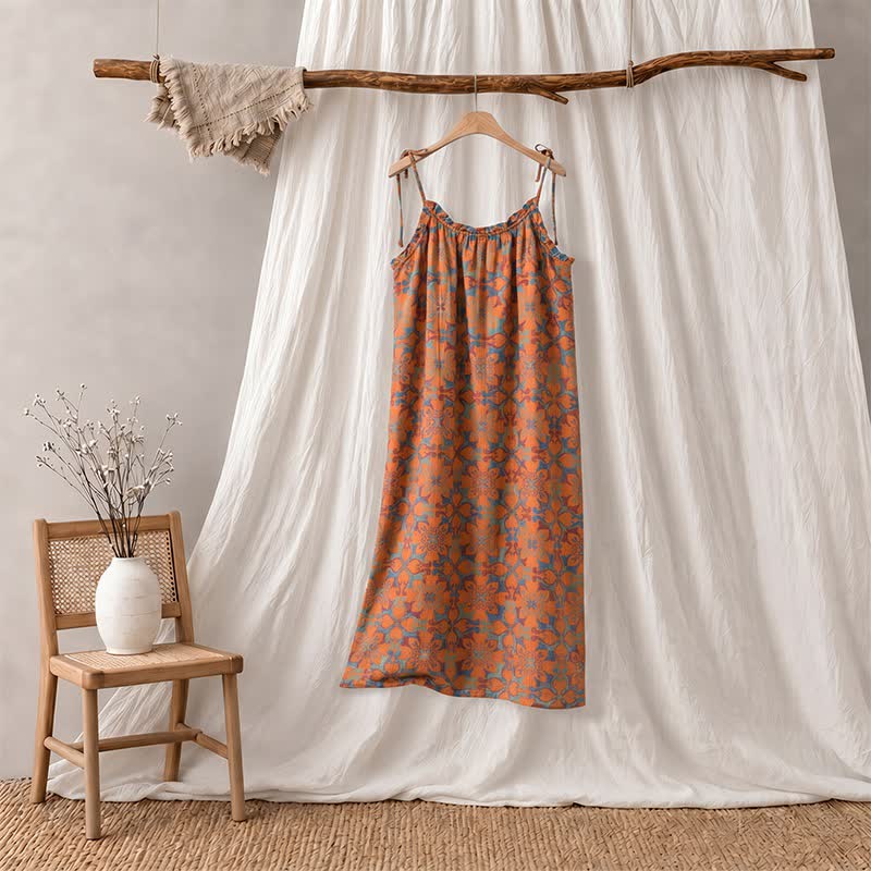 Vintage Boho Cotton Cami Night Dress - Orange - XL - image 5