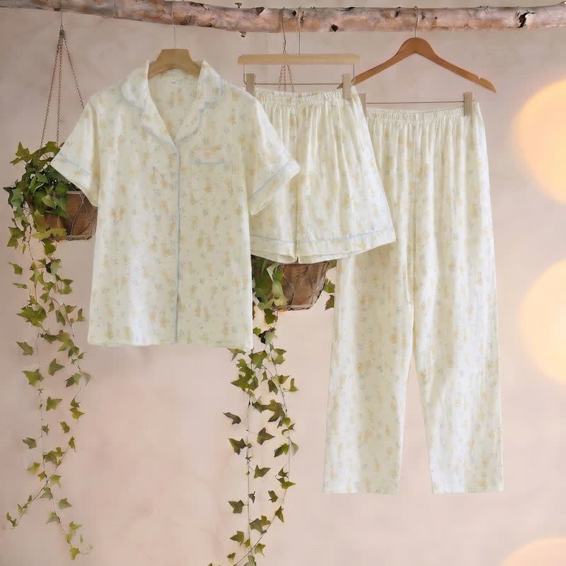 Cotton Duck Print Three Piece Loungewear - Beige - XXL - image 0