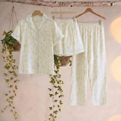Cotton Duck Print Three Piece Loungewear - Beige - XXL - image 0