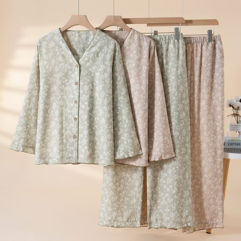 Soft Floral Cotton Button Front Pajamas - image 1
