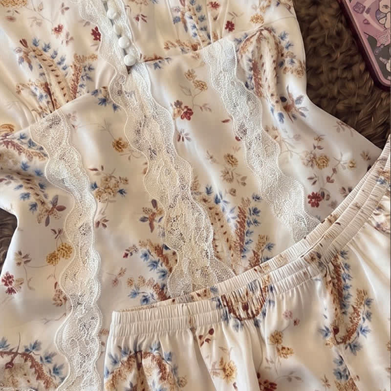French Floral Cotton Lace Loungewear Set - image 6