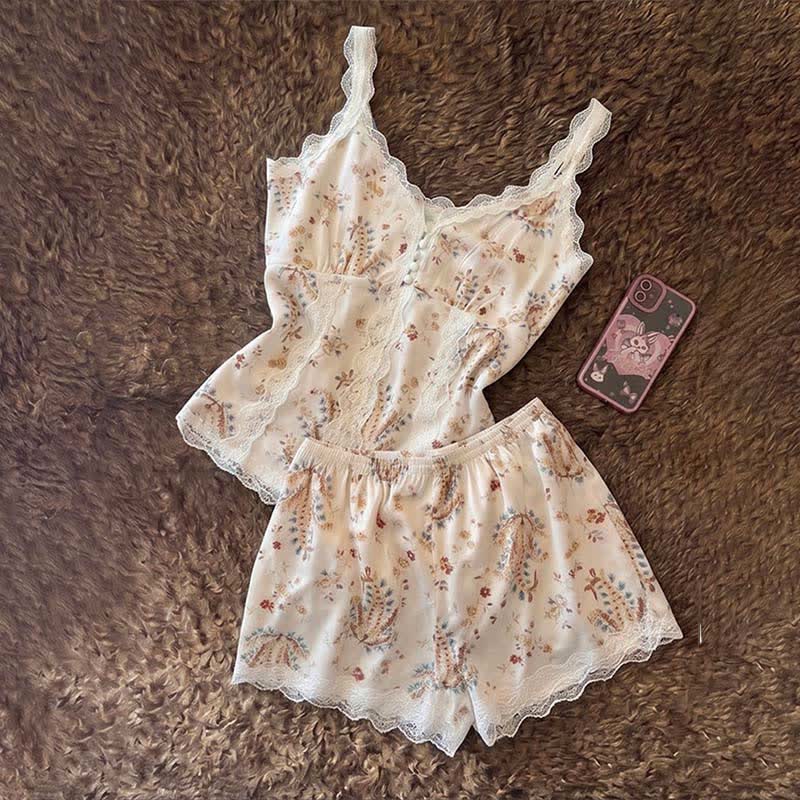 French Floral Cotton Lace Loungewear Set - image 3