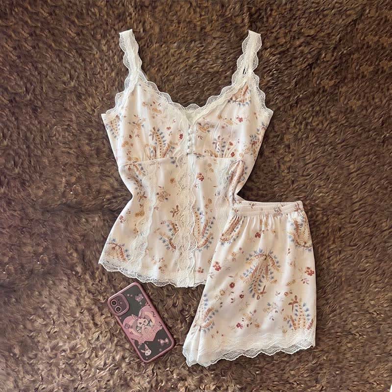 French Floral Cotton Lace Loungewear Set - image 5