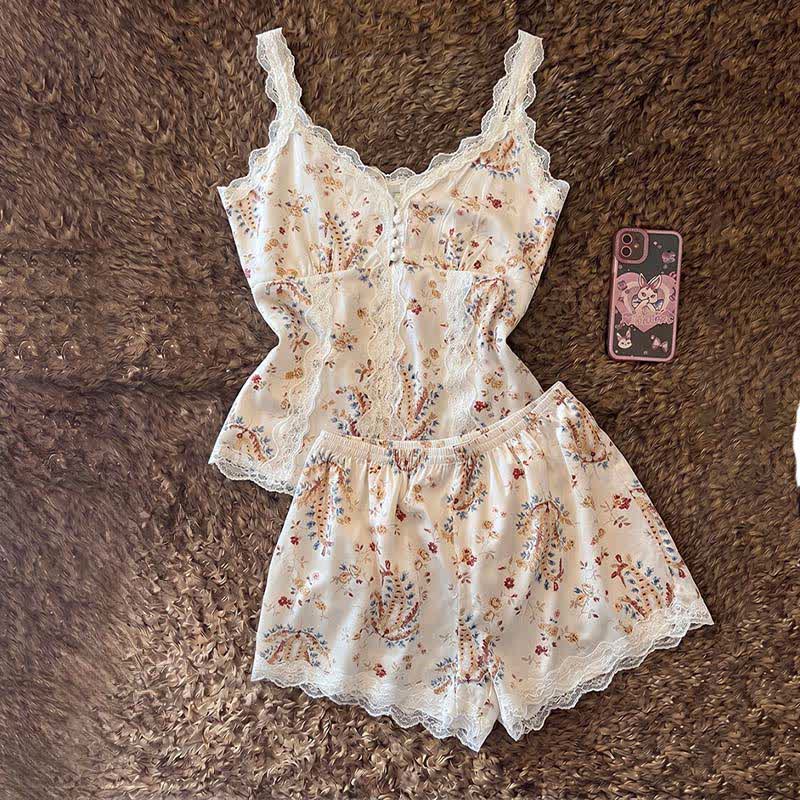 French Floral Cotton Lace Loungewear Set - image 2
