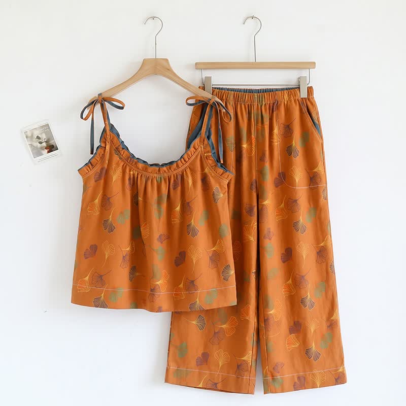 Ginkgo Cami Top & Pants Pajama Set - Orange & Blue - XL - image 8
