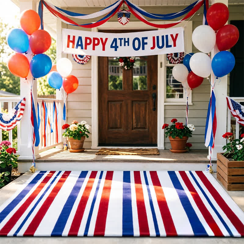 Patriotic Americana Stripe Outdoor Rug - Red & White & Blue - B - 31" x 47" - image 3