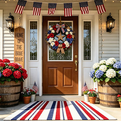 Patriotic Americana Stripe Outdoor Rug - Red & White & Blue - A - 31" x 47" - image 0