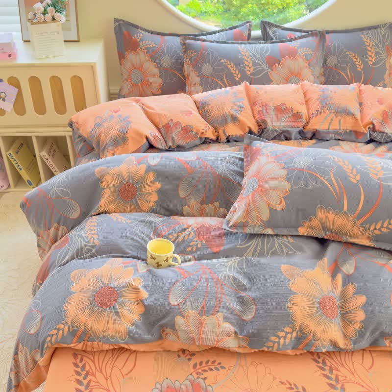 Floral & Wheat Cotton Gauze Bedding Set(4PCS) - King - image 0