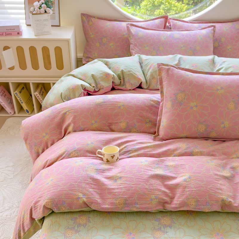 Pastel Floral Cotton Double Gauze Bedding(4PCS) - King - image 0