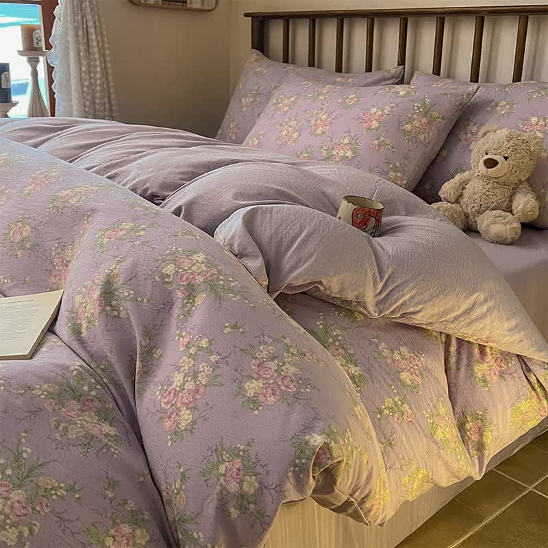 Dusty Purple Rose Cotton Gauze Bedding(4PCS) - Fitted Sheet Style - Queen - image 0