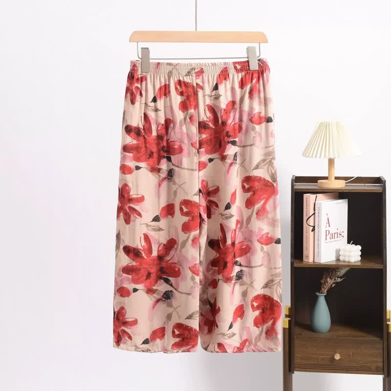 Red Floral Cropped Sleep Pants - image 2