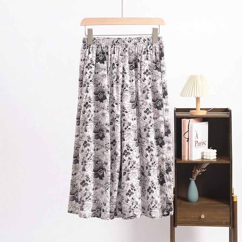 Vintage Black Floral Cropped Sleep Pants - White - 6XL - image 0