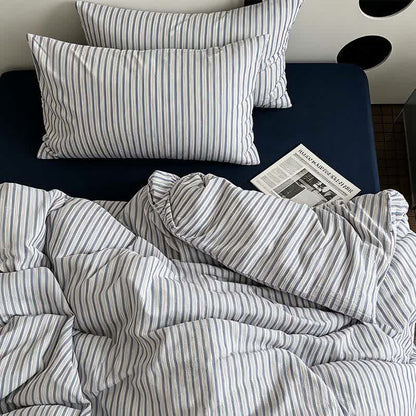 Washed Cotton French Blue Stripe Bedding Set - Blue - King - Fitted Sheet - image 0
