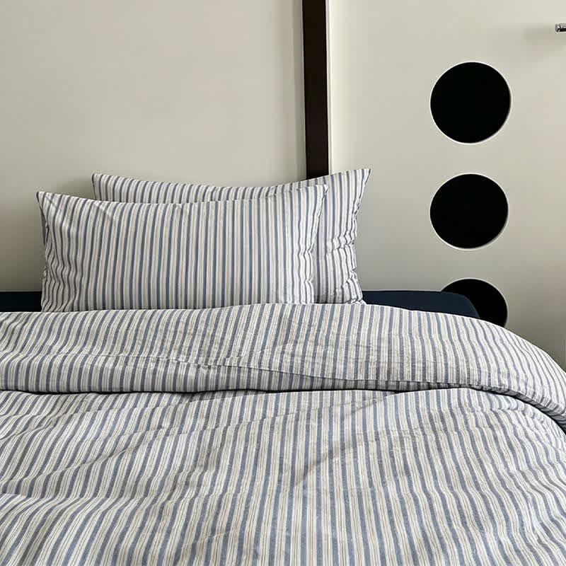 Washed Cotton French Blue Stripe Bedding Set - image 1