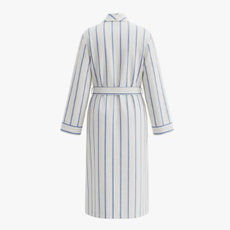 Blue Striped Cotton Long Bathrobe with Belt & Pockets - image 2