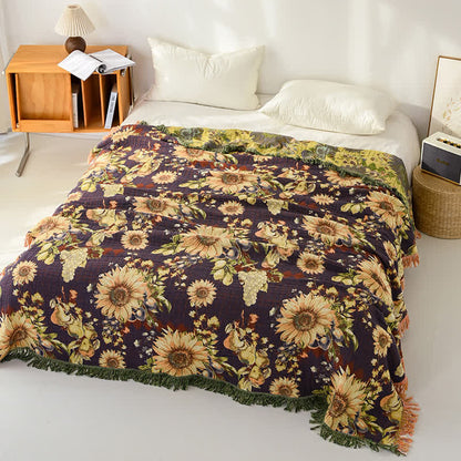 Vintage Sunflower 4-Layer Muslin Blanket Quilt - King - image 0