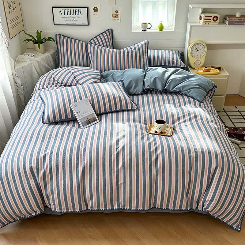Vintage Striped Scalloped Trim Bedding Set - image 2
