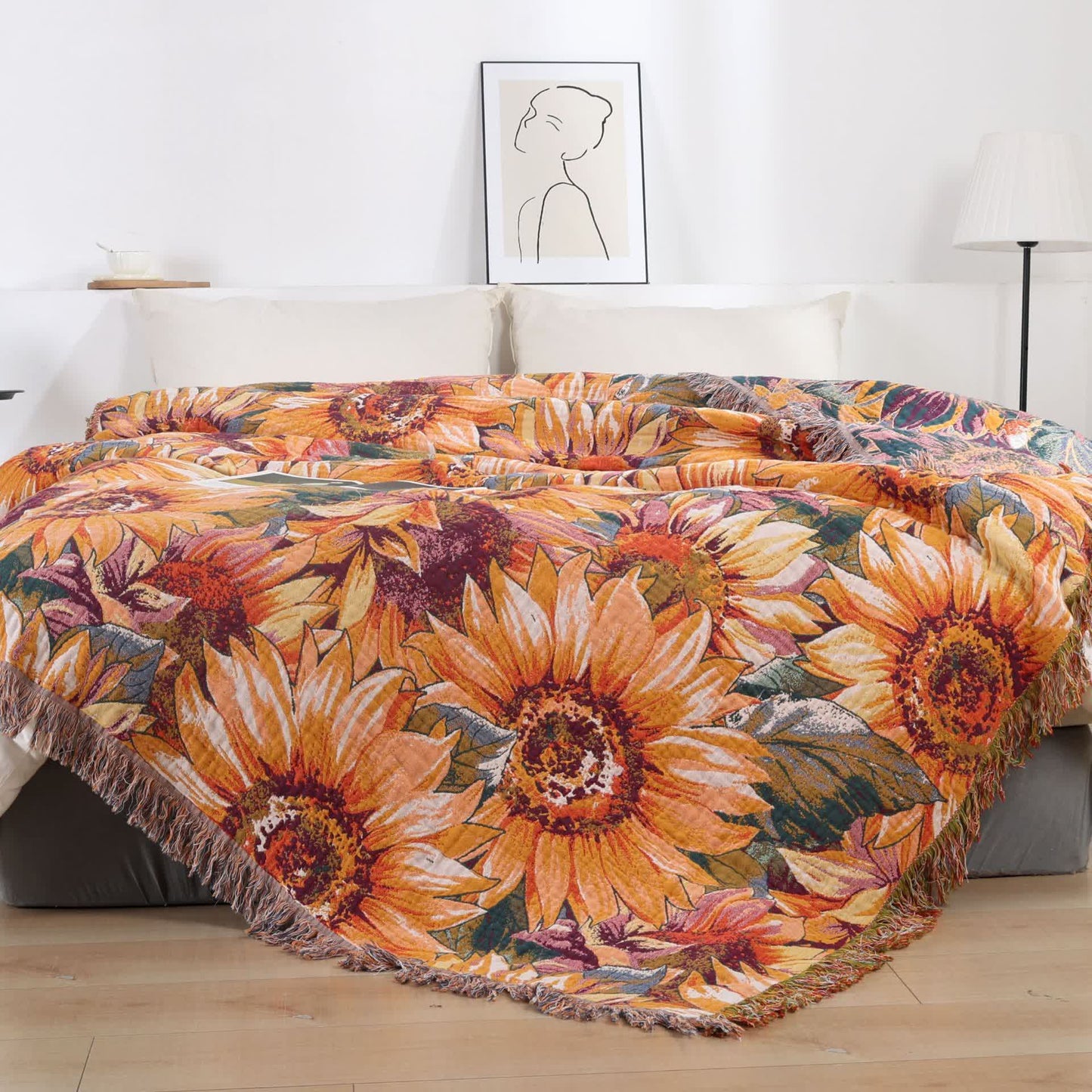 Boho Sunflower Cotton Gauze Bedspread Quilt - Queen - image 0