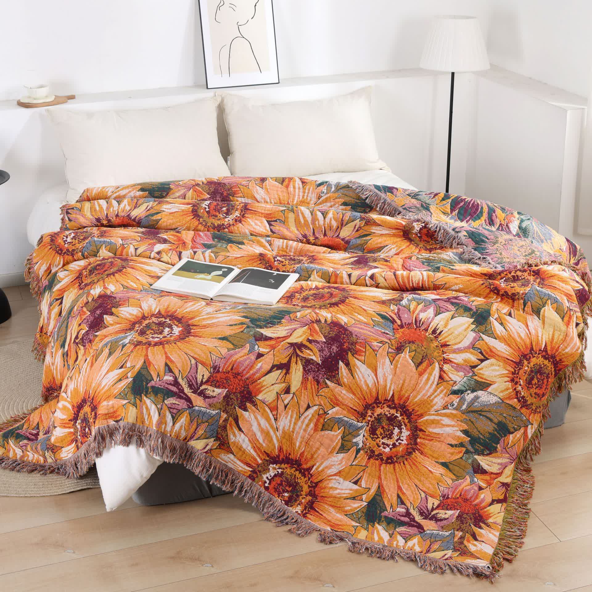 Boho Sunflower Cotton Gauze Bedspread Quilt - image 2