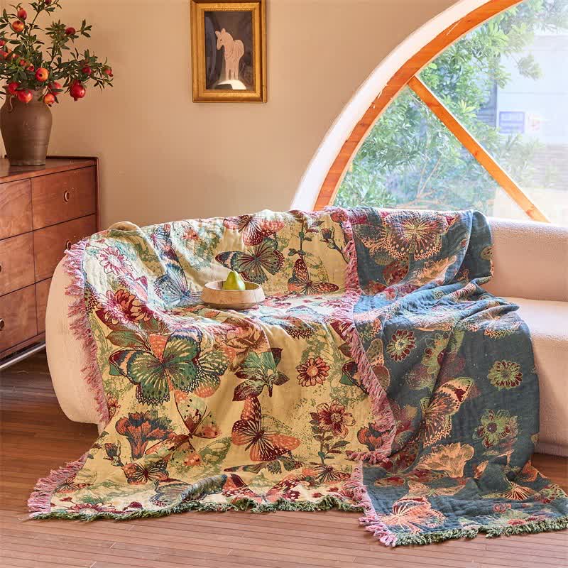 Enchanted Butterfly & Floral Muslin Bedspread Quilt - image 3