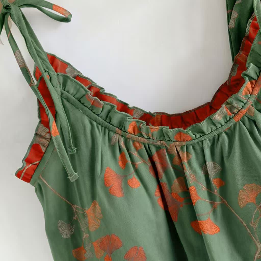 Ginkgo Leaf Cami Ruffled Pajama Set - image 7