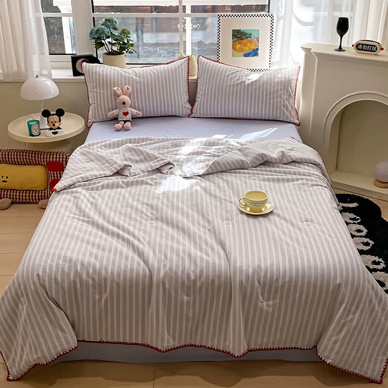 Blue Stripe Knitted Cotton Bedding Set - image 1