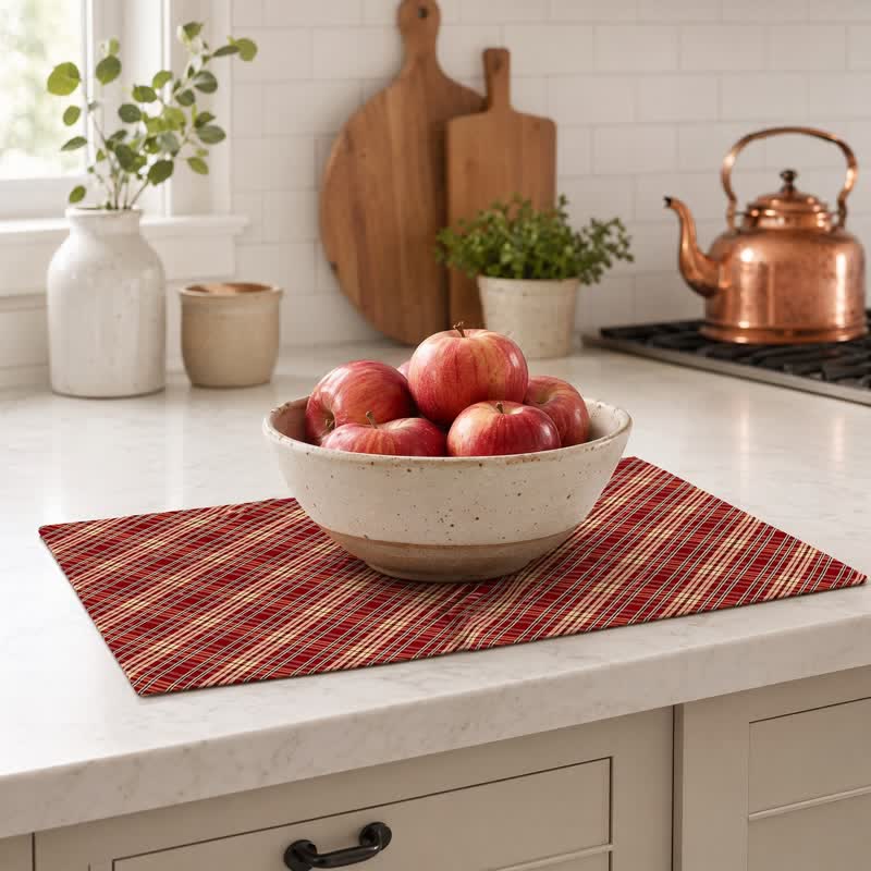 Red Woven Plaid Fabric Table Placemat - image 4