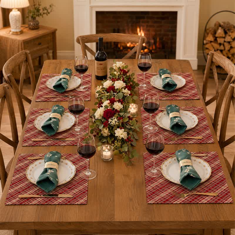 Red Woven Plaid Fabric Table Placemat - image 3