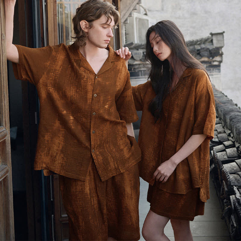 Rust Brown Matching Couple Cotton Pajamas - image 2