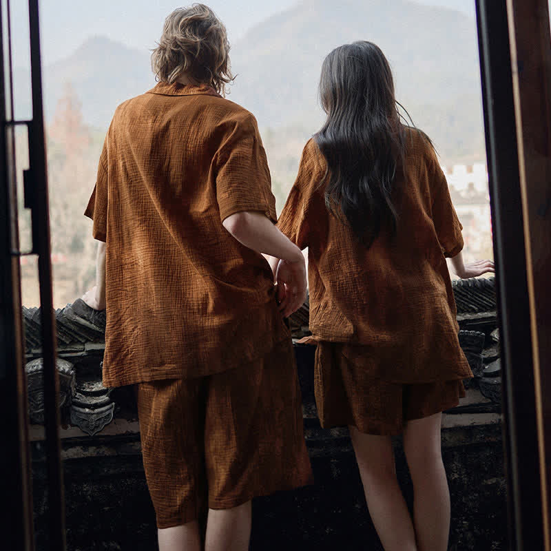 Rust Brown Matching Couple Cotton Pajamas - image 5