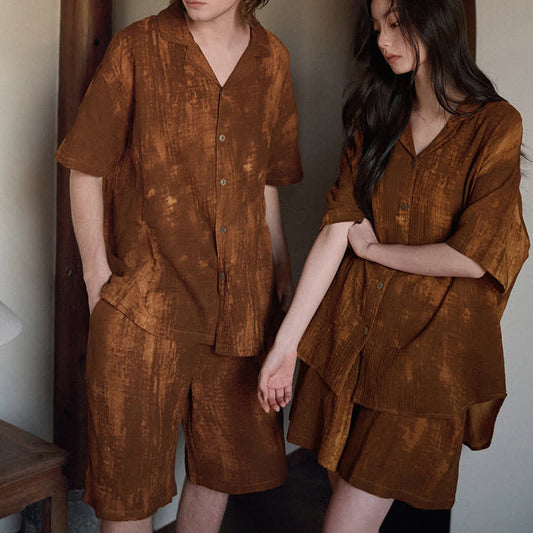 Rust Brown Matching Couple Cotton Pajamas - image 0