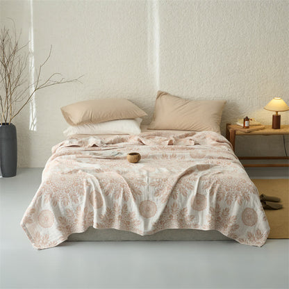 Vintage Floral Cotton Muslin Blanket Quilt - Apricot - Queen - image 0