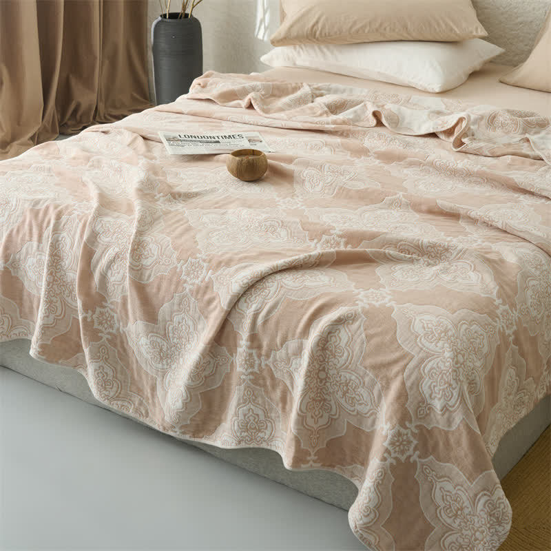 Vintage Damask Cotton 3-Layer Muslin Throw Quilt - image 1