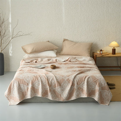 Vintage Damask Cotton 3-Layer Muslin Throw Quilt - Camel - Queen - image 0
