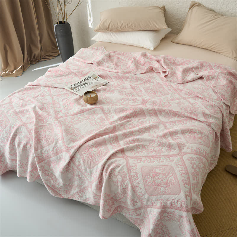 Retro Plaid Flower 3-Layer Muslin Throw Quilt - image 1