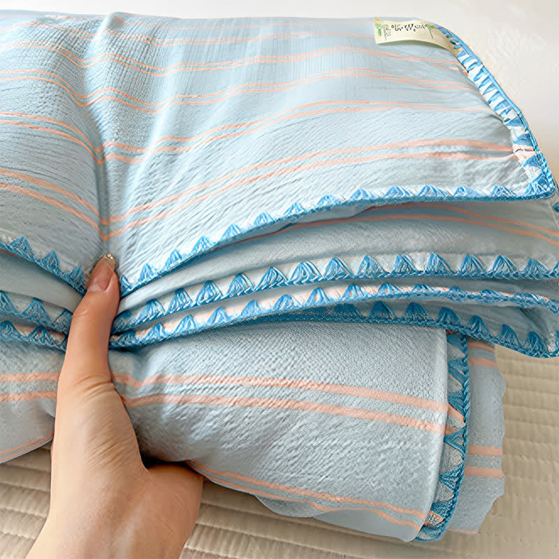 Mint Striped Trim Crinkled Knitted Cotton Quilt - image 8