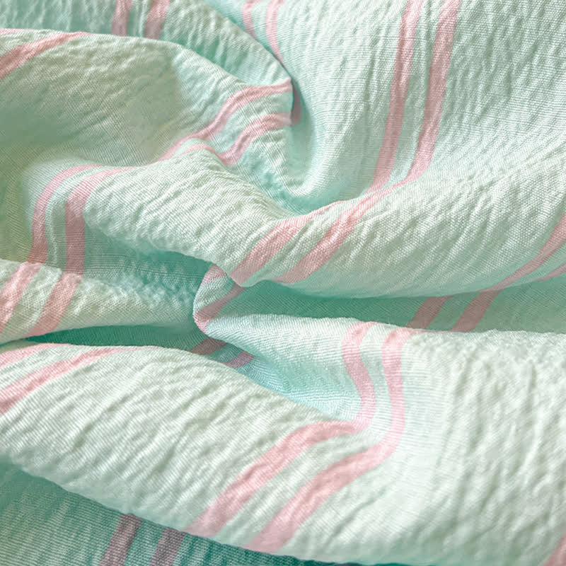 Mint Striped Trim Crinkled Knitted Cotton Quilt - image 4