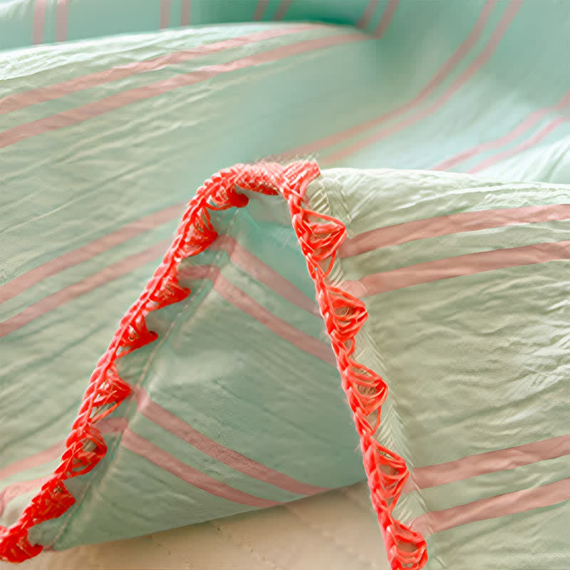 Mint Striped Trim Crinkled Knitted Cotton Quilt - image 5